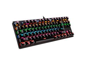 TROPRO Mechanical Keyboard 87 Keys Small Compact Multicolour LED Backlit Wired USB Gaming Keyboard with Blue Switches, Metal Construction, Water Resistant for Windows PC Laptop game TROPRO Mechanical Keyboard 87 Keys Small Compact Multicolour LED Backlit Wired USB Gaming Keyboard with Blue Switches, Metal Construction, Water Resistant for Windows PC Laptop game