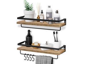 HOMEMAXS Wall Mounted Shelves,Multifunctional Wood Shelf with 2 Towel Holders & 4 Extra Hooks - Set of 3 Decoration Shelves for Bathroom, Kitchen and Living Room, Orginal Wood HOMEMAXS Wall Mounted Shelves,Multifunctional Wood Shelf with 2 Towel Holders & 4 Extra Hooks - Set of 3 Decoration Shelves for Bathroom, Kitchen and Living Room, Orginal Wood