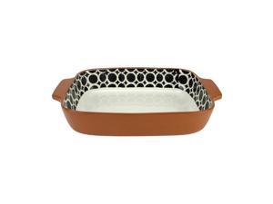 14" Basic Luxury Decorative Black and White Circle Rectangular Terracotta Oven Baking Dish 14" Basic Luxury Decorative Black and White Circle Rectangular Terracotta Oven Baking Dish