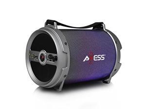 axess spbl1046 portable bluetooth 2.1 led lit hifi cylinder loud speaker with builtin 6" sub and sd card, usb, aux, 2 microphone inputs in silver axess spbl1046 portable bluetooth 2.1 led lit hifi cylinder loud speaker with builtin 6" sub and sd card, usb, aux, 2 microphone inputs in silver