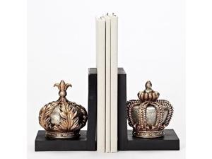 Set of 2 Gold Colored Distress Finish Crown Bookends 7.75" Set of 2 Gold Colored Distress Finish Crown Bookends 7.75"