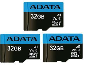 3 x ADATA 32GB Premier microSDHC UHS-I / Class 10 V10 A1 Memory Card with SD Adapter, Speed Up to 100MB/s (AUSDH32GUICL10A1-RA1) 3 x ADATA 32GB Premier microSDHC UHS-I / Class 10 V10 A1 Memory Card with SD Adapter, Speed Up to 100MB/s (AUSDH32GUICL10A1-RA1)