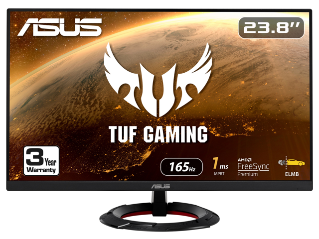 ASUS TUF Gaming 23.8" 1080P Monitor (VG249Q1R) - Full HD, IPS, 165Hz (Supports 144Hz), 1ms, Extreme Low Motion Blur, Speaker, FreeSync Premium, Shadow Boost, VESA Mountable, DisplayPort, HDMI
