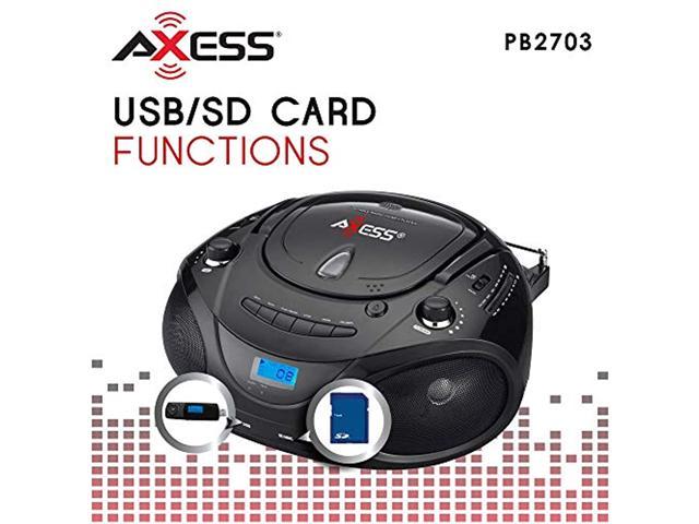 Axess Pb Bk Portable Mp Cd Boombox With Am Fm Stereo Usb Sd Mmc