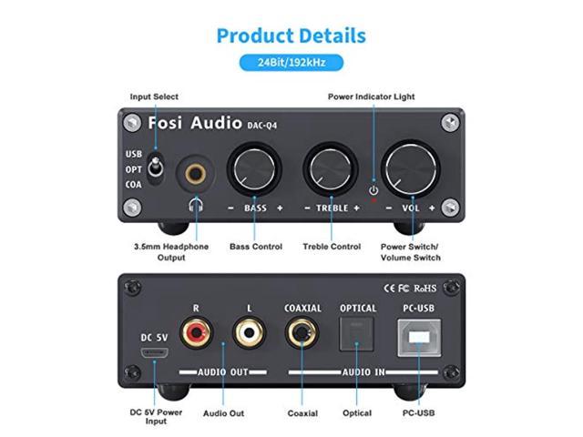 Fosi Audio Q4 Headphone Amplifier Mini Stereo DAC 24 Bit 192 KHz USB