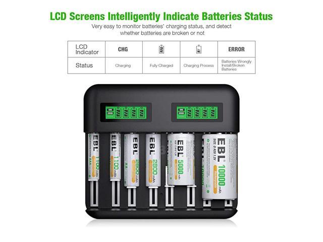 LCD Universal Battery Charger 8 Bay AA AAA C D Battery Charger For