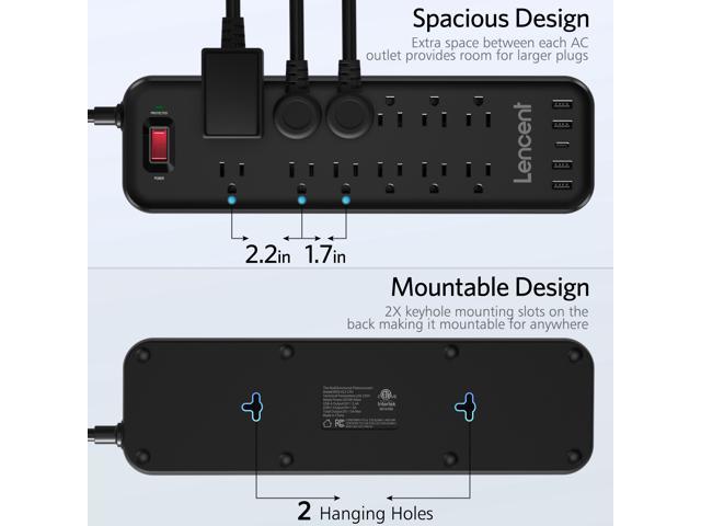 Power Strip Lencent Surge Protector With Outlets Usb Ports