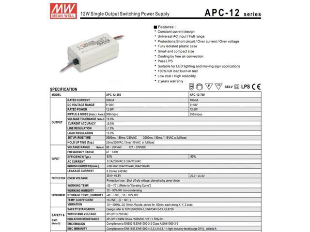 Apc W V Ma Single Output Switching Led Constant Current