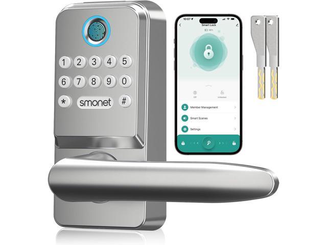 Smonet Wifi Front Door Lock With Handle Fingerprint Keyless Entry Smart