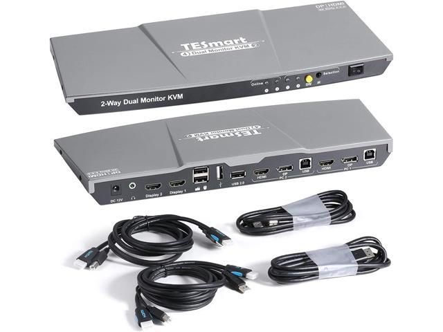 Tesmart Dual Monitor Kvm Dp Hdmi Switch K Ultra Hd With X