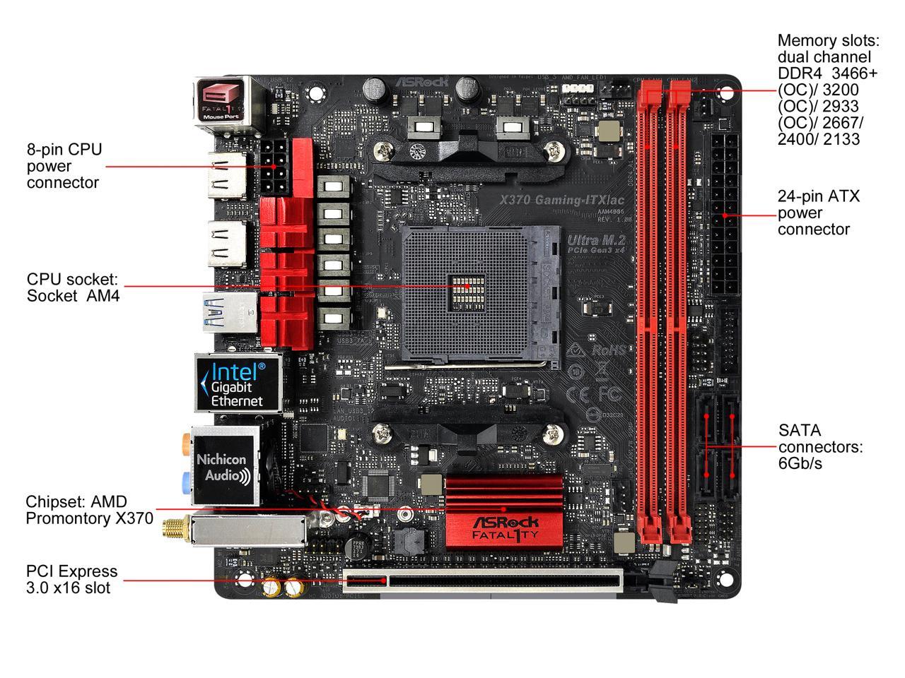 ASRock Fatal1ty X370 Gaming ITX Ac AM4 Mini ITX AMD Motherboard