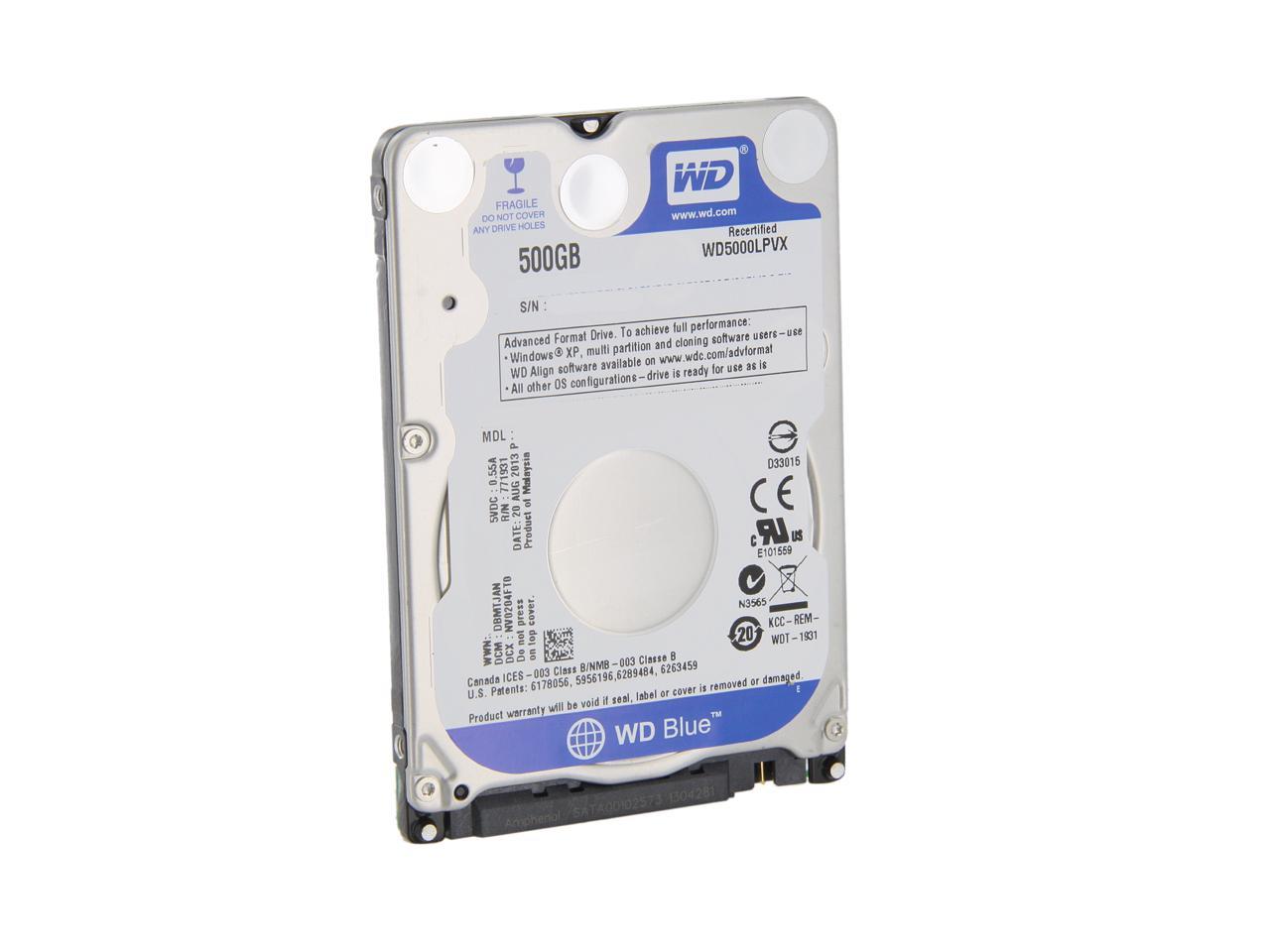 Refurbished WD Blue WD5000LPVX 500GB 5400 RPM 8MB Cache SATA 6 0Gb S 2