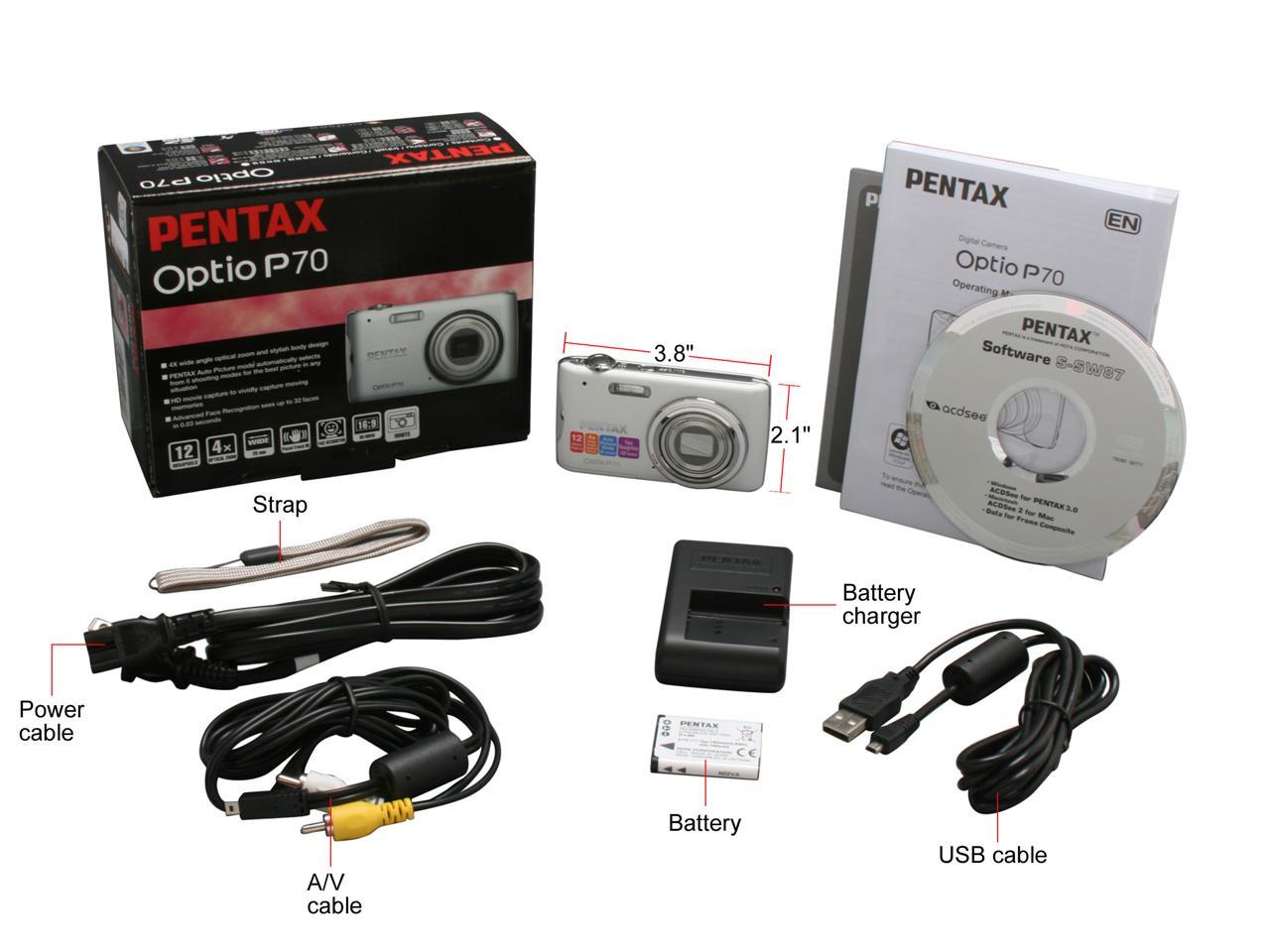 PENTAX Optio P70 White 12 MP 27 5mm Wide Angle Digital Camera Newegg