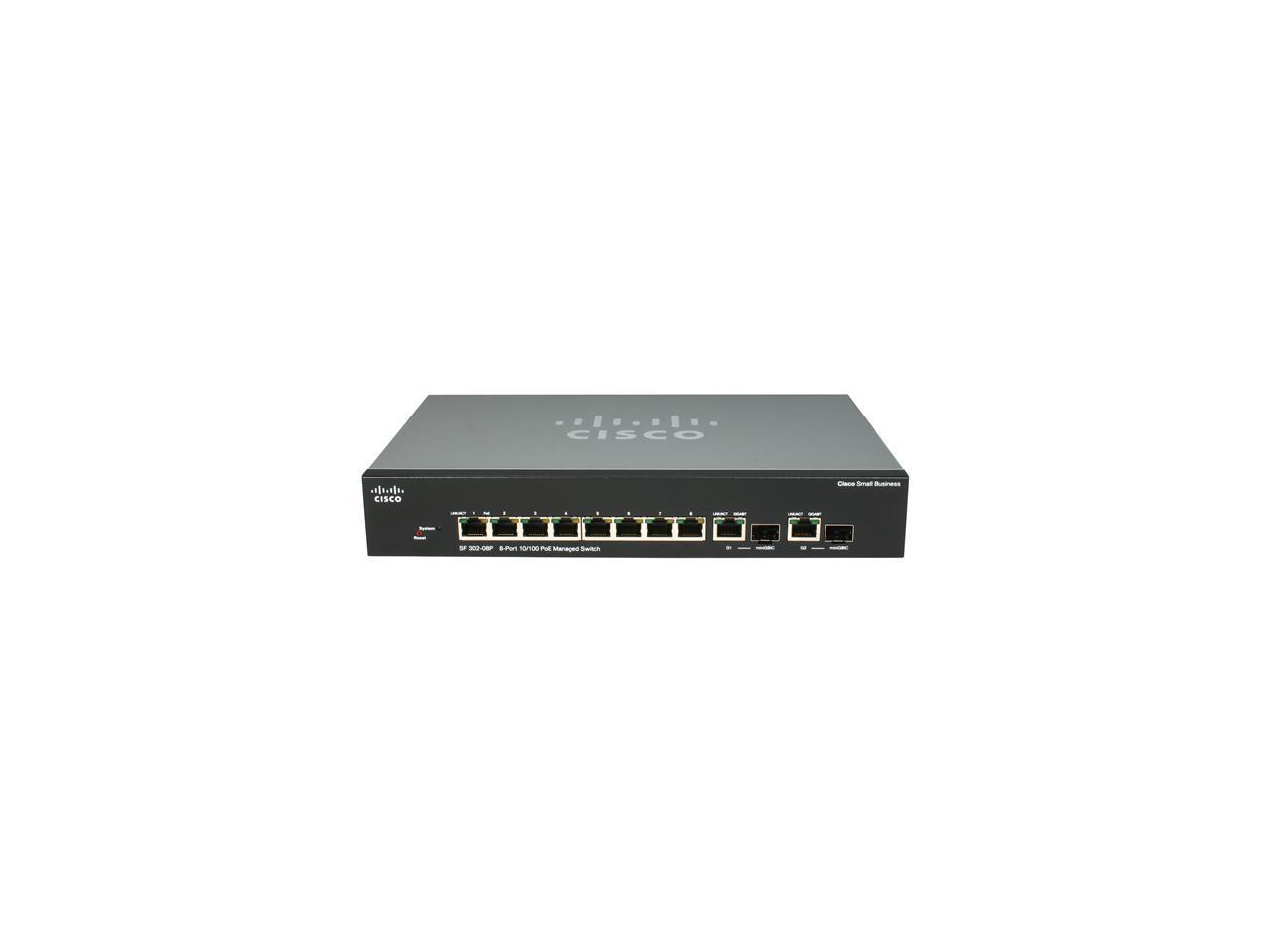 Cisco SF302 08P SRW208P K9 NA 8 Port 10 100 PoE Managed Switch With