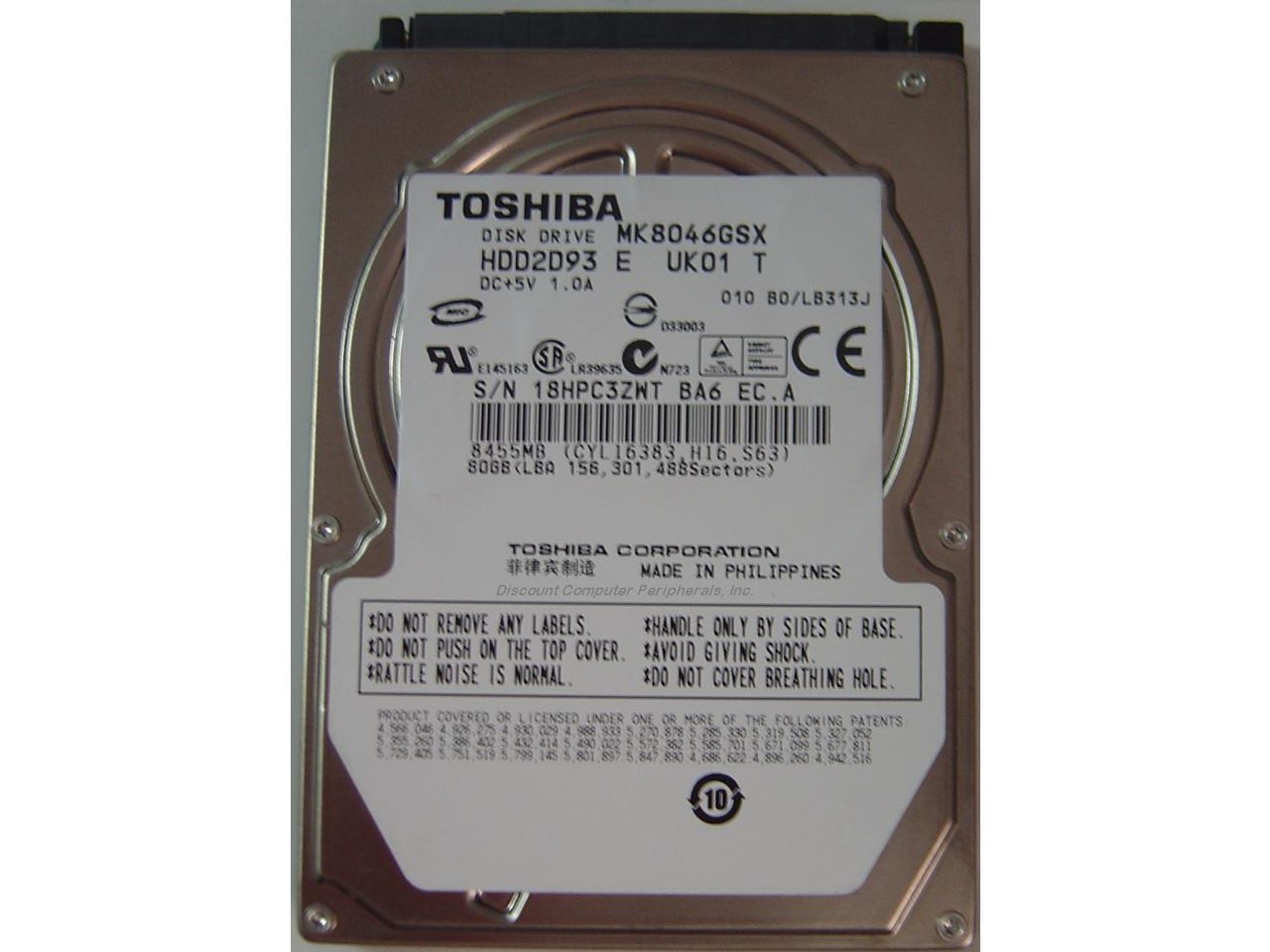 Used Like New TOSHIBA MK8046GSX 80GB 5400 RPM 8MB Cache SATA 3 0Gb S