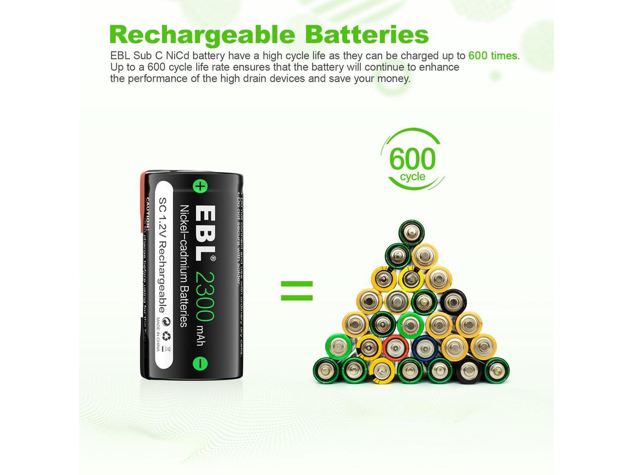 Ebl Pcs Mah Sub C Nicd Rechargeable Batteries For Power Tools