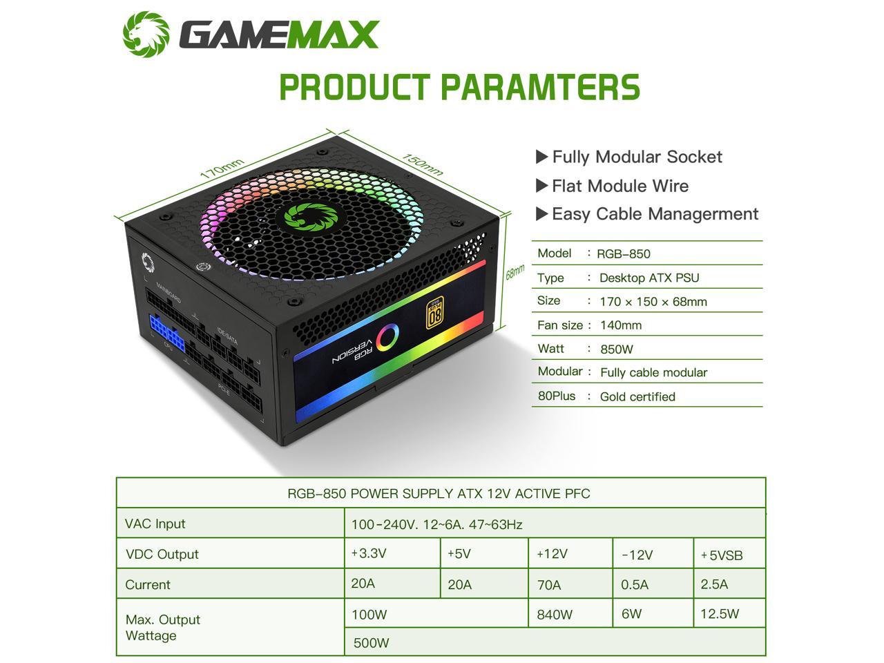 Gamemax Power Supply W Fully Modular Gold Certified With