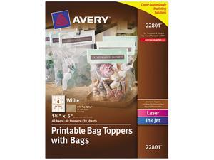 Avery Printable Bag Toppers with Bags, Permanent Adhesive, 1.75" x 5", 40 Labels (22801) Avery Printable Bag Toppers with Bags, Permanent Adhesive, 1.75" x 5", 40 Labels (22801)