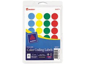 Avery 05472 Print or Write Removable Color-Coding Labels, 3/4in dia, Assorted, 1008/Pack Avery 05472 Print or Write Removable Color-Coding Labels, 3/4in dia, Assorted, 1008/Pack