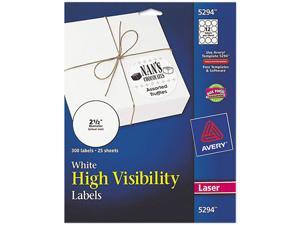 Avery 5294 High-Visibility Round Laser Labels, 2-1/2in dia, White, 300/Pack Avery 5294 High-Visibility Round Laser Labels, 2-1/2in dia, White, 300/Pack