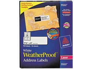 Avery 5522 White Weatherproof Laser Shipping Labels, 1-1/3 x 4, 700/Pack Avery 5522 White Weatherproof Laser Shipping Labels, 1-1/3 x 4, 700/Pack