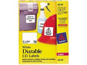 Avery 6578 Permanent ID Laser Labels, 2 x 2-5/8, White, 750/Pack Avery 6578 Permanent ID Laser Labels, 2 x 2-5/8, White, 750/Pack