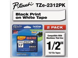 Brother TZE2312PK Black Print on Premium White Laminated Tape for P-touch Label Maker, 12mm (0.47") wide x 8m (26.2') long - 2/Pack Brother TZE2312PK Black Print on Premium White Laminated Tape for P-touch Label Maker, 12mm (0.47") wide x 8m (26.2') long - 2/Pack