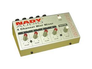 Nady MM-141 Four Channel Mini Mixer - Four mono 1/4" inputs with individual volume, can be powered with a 9V battery Nady MM-141 Four Channel Mini Mixer - Four mono 1/4" inputs with individual volume, can be powered with a 9V battery
