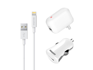 Overtime Lightning USB Charger Kit | Wall & Car Charging Set | Apple MFI Certified | Compatible With iPhone iPod & iPad | Lightning Data Cable | 2.4 AMP Output For Rapid Charging (White) Overtime Lightning USB Charger Kit | Wall & Car Charging Set | Apple MFI Certified | Compatible With iPhone iPod & iPad | Lightning Data Cable | 2.4 AMP Output For Rapid Charging (White)