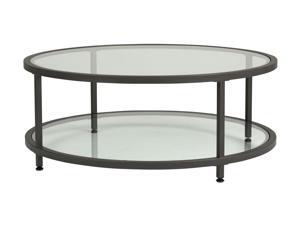Studio Designs Home Camber Round Pewter Coffee Table with Clear Glass Studio Designs Home Camber Round Pewter Coffee Table with Clear Glass