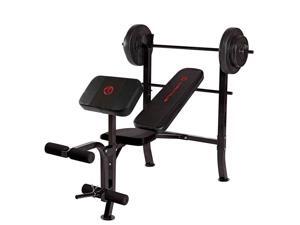 Marcy Pro MKB-2081 Home Gym Standard Weight Bench w/ 80 Pound Weight Set, Black Marcy Pro MKB-2081 Home Gym Standard Weight Bench w/ 80 Pound Weight Set, Black
