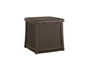 Suncast Elements 13 Gallon Backyard Patio End Table with Storage, Java Suncast Elements 13 Gallon Backyard Patio End Table with Storage, Java