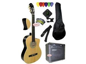 Fever Nylon String Acoustic Electric Guitar Natural Package 20 Watts Amplifier with Bag Chromatic Tuner Set Of Strings Strap and Picks 039CEQ-NT-PACK Fever Nylon String Acoustic Electric Guitar Natural Package 20 Watts Amplifier with Bag Chromatic Tuner Set Of Strings Strap and Picks 039CEQ-NT-PACK