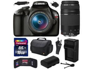 Canon EOS Rebel T3 Digital SLR Camera with EF-S 18-55mm f/3.5-5.6 IS and EF 75-300mm f/4-5.6 III Lens with 16GB Memory, Large Case, Battery, Charger, Memory Card Wallet, Cleaning Kit 5157B002 Canon EOS Rebel T3 Digital SLR Camera with EF-S 18-55mm f/3.5-5.6 IS and EF 75-300mm f/4-5.6 III Lens with 16GB Memory, Large Case, Battery, Charger, Memory Card Wallet, Cleaning Kit 5157B002