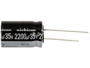 Nichicon electrolytic 10 pack of high temperature 105 degree capacitors, capacitor value 2200 ufd at 35 volts dc. ( 2200uf 35VDC, 2200 micro farad 35 volts) Polarized. Nichicon electrolytic 10 pack of high temperature 105 degree capacitors, capacitor value 2200 ufd at 35 volts dc. ( 2200uf 35VDC, 2200 micro farad 35 volts) Polarized.