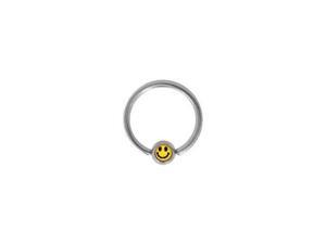 Surgical Steel Captive Bead Ring with Smiley Face Logo Bead - 14g - 1/2 Inch Surgical Steel Captive Bead Ring with Smiley Face Logo Bead - 14g - 1/2 Inch