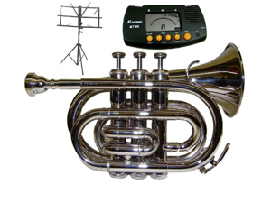 MERANO B Flat Silver Pocket Trumpet with Case,MouthPiece,Oil,Golves+Free Music Stand,Metro Tuner MERANO B Flat Silver Pocket Trumpet with Case,MouthPiece,Oil,Golves+Free Music Stand,Metro Tuner