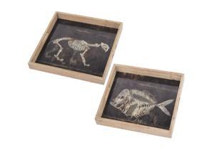 Set of 2 Black and Brown Skeleton Prints Rectangular Trays 16" Set of 2 Black and Brown Skeleton Prints Rectangular Trays 16"