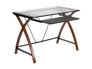 Glass Computer Desk with Pull-Out Keyboard Tray and Crisscross Frame Glass Computer Desk with Pull-Out Keyboard Tray and Crisscross Frame
