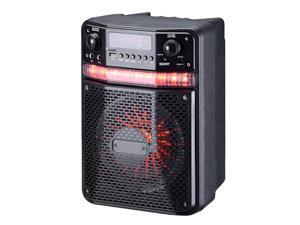Pyle PWMA447BT Portable Bluetooth Karaoke Speaker System - Digital PA Loudspeaker with Downloadable App, Flashing DJ Lights, Rechargeable Battery, Wired Microphone, FM Radio Pyle PWMA447BT Portable Bluetooth Karaoke Speaker System - Digital PA Loudspeaker with Downloadable App, Flashing DJ Lights, Rechargeable Battery, Wired Microphone, FM Radio
