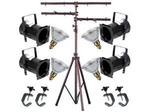 4 Black PAR CAN 38 90w PAR38 Spot C-Clamp 12ft Stand 4 Black PAR CAN 38 90w PAR38 Spot C-Clamp 12ft Stand