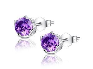 Mabella 1.0 CTTW. 5mm Round Cut Created Amethyst .925 Sterling Silver Stud Earrings Mabella 1.0 CTTW. 5mm Round Cut Created Amethyst .925 Sterling Silver Stud Earrings