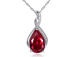Mabella .925 Sterling Silver 3.15 Cttw (8mm*12mm) Pear Cut Created Ruby Pendant with 18" Chain Mabella .925 Sterling Silver 3.15 Cttw (8mm*12mm) Pear Cut Created Ruby Pendant with 18" Chain