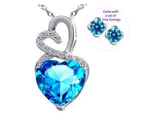 Mabella 4.0cttw Heart Shaped 10mm Blue Topaz Pendant in Sterling Silver with 18" Chain with free earrings set Mabella 4.0cttw Heart Shaped 10mm Blue Topaz Pendant in Sterling Silver with 18" Chain with free earrings set