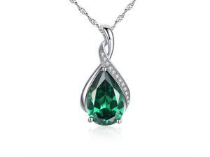 Mabella .925 Sterling Silver 3.15 Cttw (8mm*12mm) Pear Cut Created Emerald Necklace Pendant 18" Chain Mabella .925 Sterling Silver 3.15 Cttw (8mm*12mm) Pear Cut Created Emerald Necklace Pendant 18" Chain