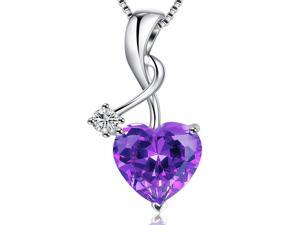 Mabella .925 Sterling Silver 4.03 Cttw (10mm*10mm) Heart Cut Created Amethyst Pendant with 18" Chain Mabella .925 Sterling Silver 4.03 Cttw (10mm*10mm) Heart Cut Created Amethyst Pendant with 18" Chain
