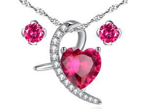 Mabella Created Ruby Heart Cut Moom Shape Sterling Silver Pendant Necklace with Free Earrings Set Mabella Created Ruby Heart Cut Moom Shape Sterling Silver Pendant Necklace with Free Earrings Set
