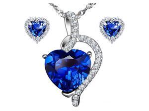 Mabella Pretty Heart Cut Created Blue Sapphire Pendant & Earring Set - Sterling Silver, 18" Chain Mabella Pretty Heart Cut Created Blue Sapphire Pendant & Earring Set - Sterling Silver, 18" Chain