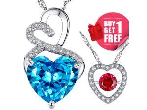 Mabella 4.0cttw Heart Shaped Created Blue Topaz Pendant Necklace with FREE Created Ruby Heart Style Dancing Pendant, 18" Chain Mabella 4.0cttw Heart Shaped Created Blue Topaz Pendant Necklace with FREE Created Ruby Heart Style Dancing Pendant, 18" Chain