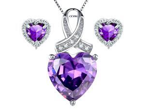 Mabella Sterling Silver 6.06 Cttw Heart Cut Created Amethyst Pendant Earrings Set Gifts For Her Mother's Day Mabella Sterling Silver 6.06 Cttw Heart Cut Created Amethyst Pendant Earrings Set Gifts For Her Mother's Day